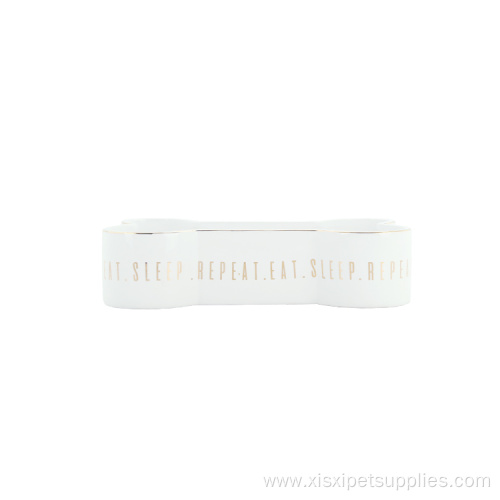 Bone Shaped Pet Feeding Bowl White Ceramic